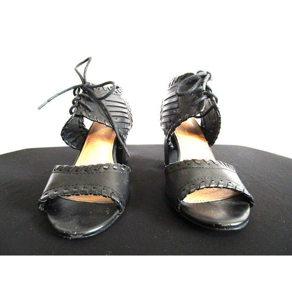Restricted Black Faux Leather Whipstitch Ankle Strap High Heel Sandals Women 7 - Picture 4 of 11